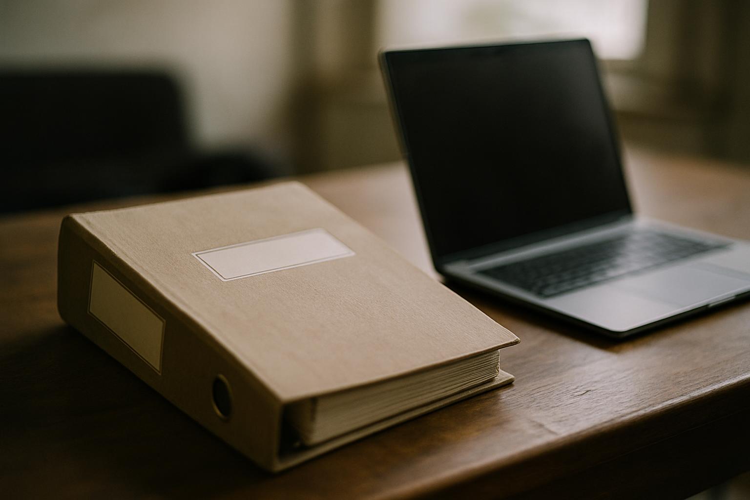 Maintenance records and a laptop on a desk forming an audit trail.
